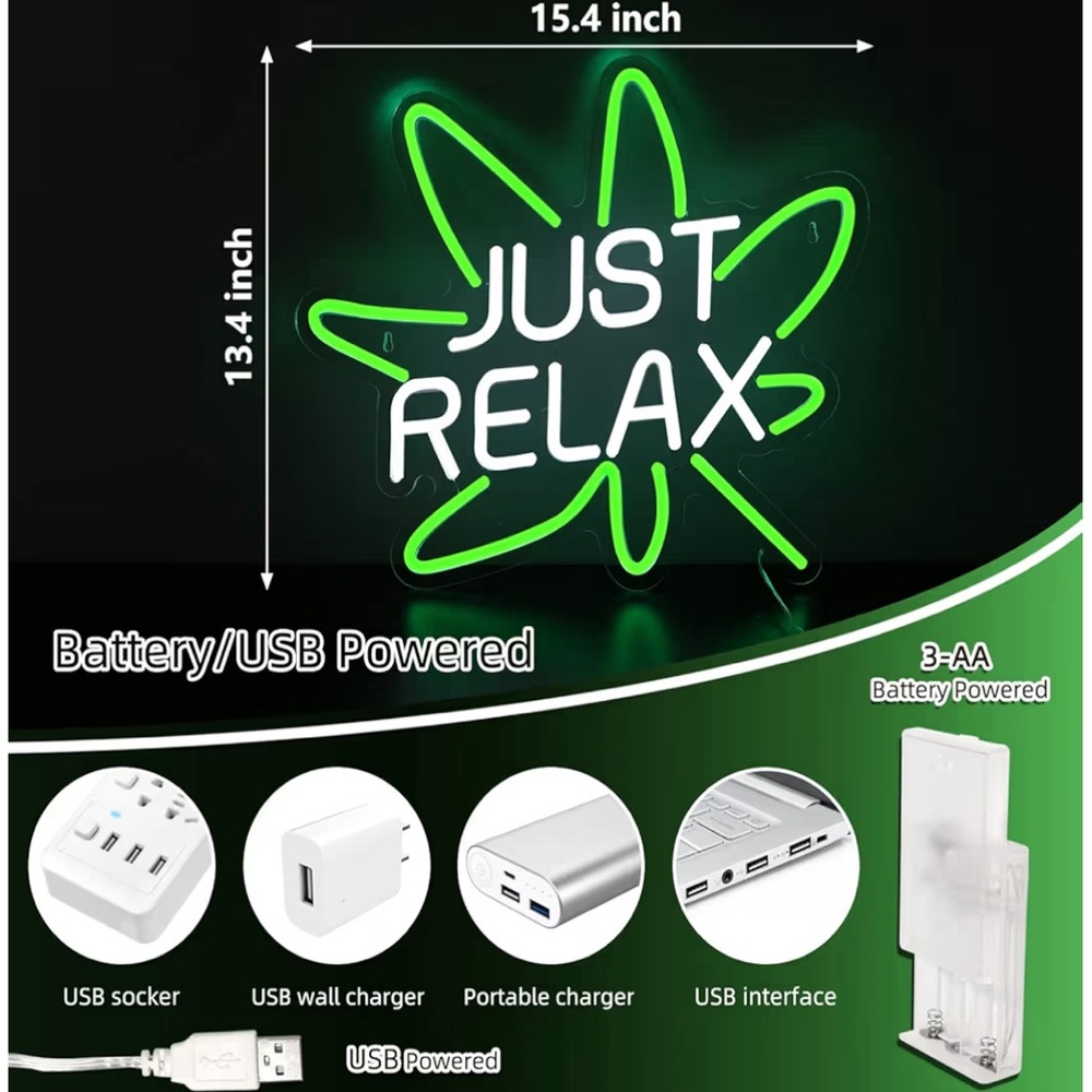 Just Relax LED Neon Wall Sign Green Leaf Room Decor Light ⚡️LIMITED SALE⚡️ - Picture 4 of 6